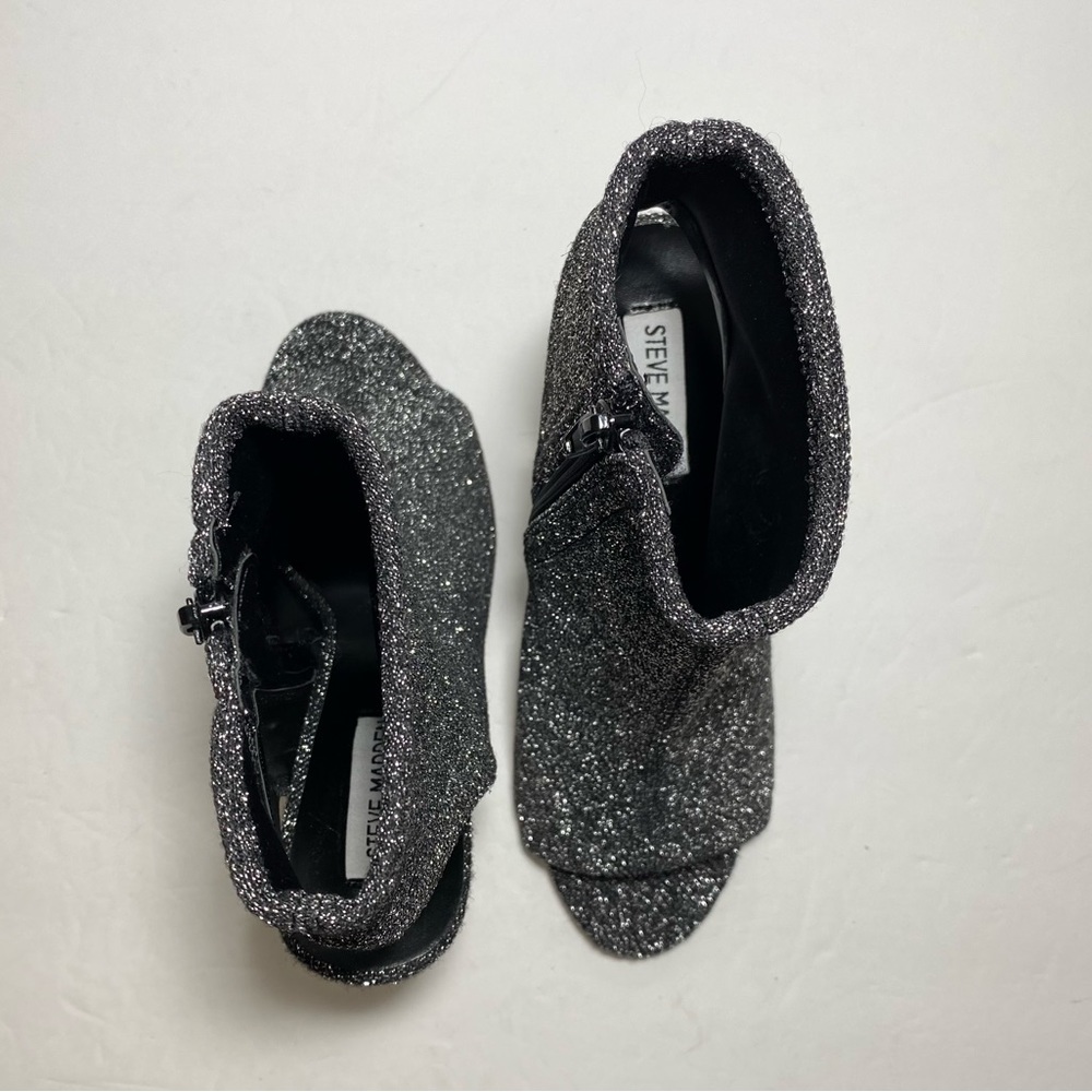 Steve Madden Rakel Glitter Bootie Sandal Heels Black Shimmer Women’s Size 8 - Picture 10 of 16